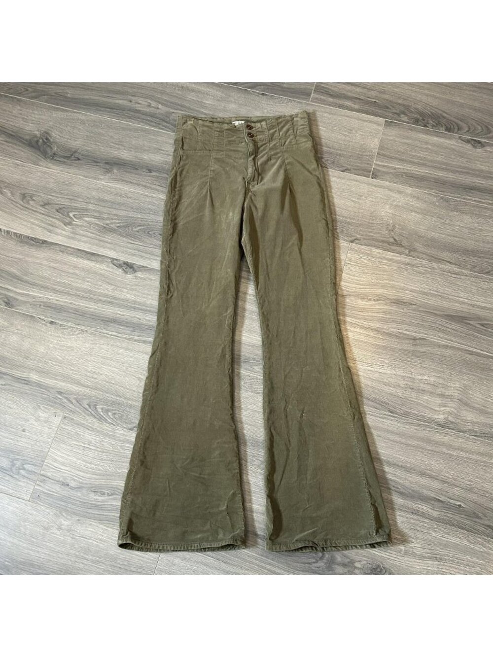 We The Free Corduroy Flare Chino Pants Womens 30 Green High Rise Stretch Casual